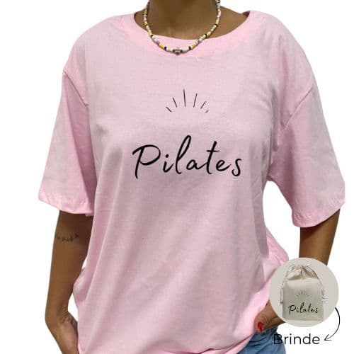 Camiseta Tshirt Camisa Estampada "Pilates" 100% Algodão Masculina e Feminina Caminhada e Academia Mais Saquinho