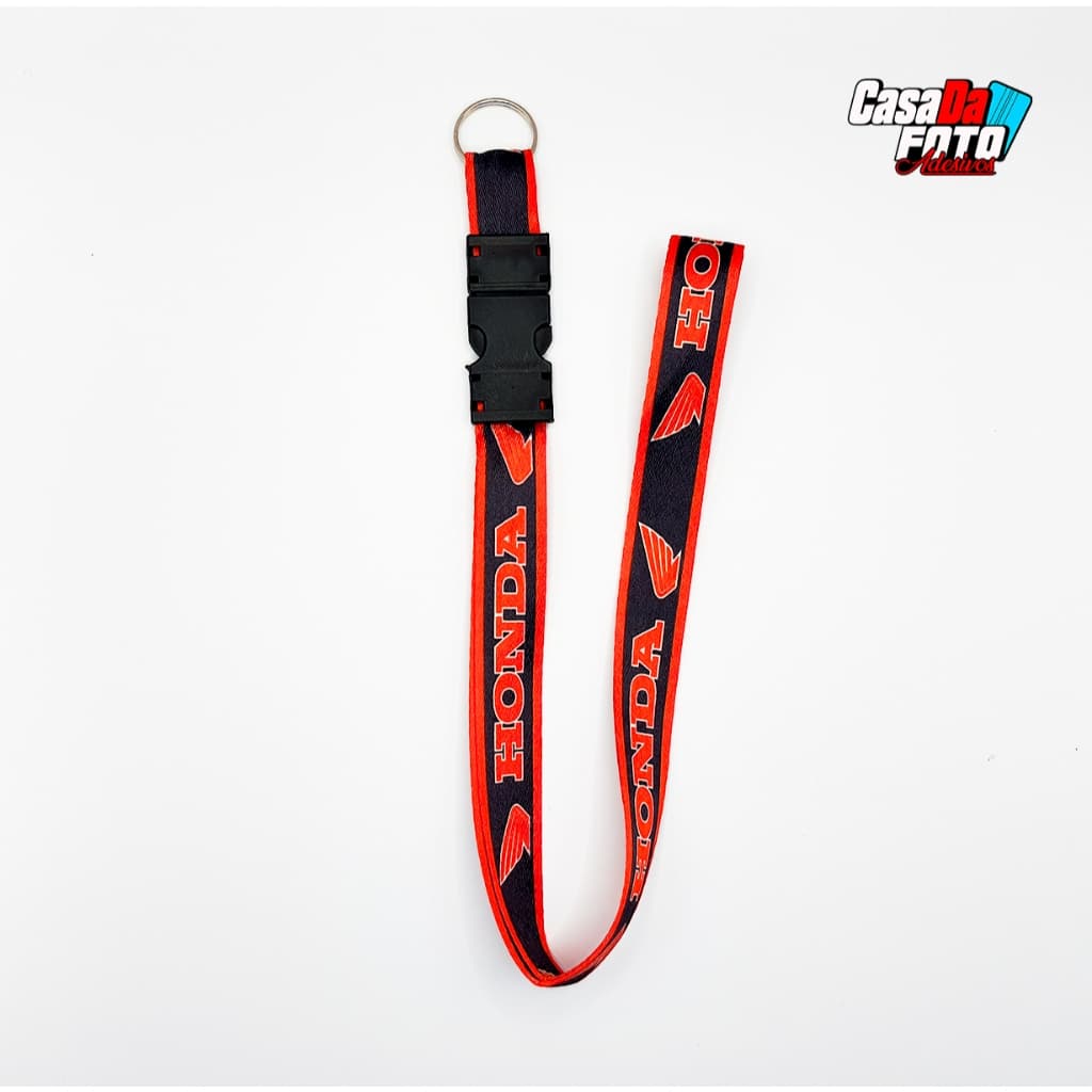 Chaveiro Honda Preto e Vermelho com engate Rápido Moto Cordão Tirante Pescoço Crachá