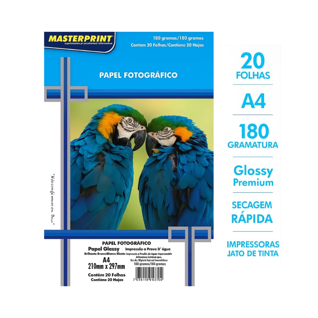 Papel Fotografico Glossy 180g A4 Masterprint 20 Folhas / 60 Folhas