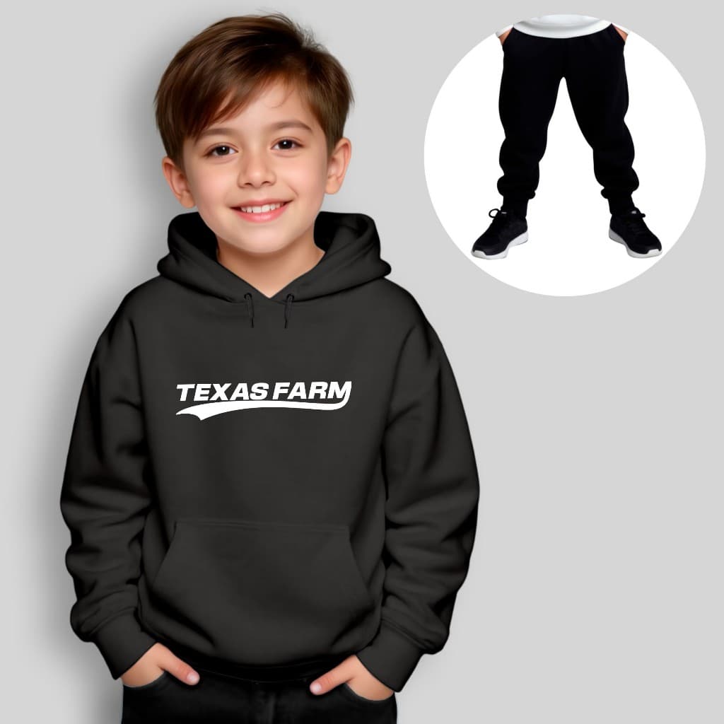 Conjunto Moletom Infantil Canguru + Calça Estampado Texas Farm Inverno Menino Menina