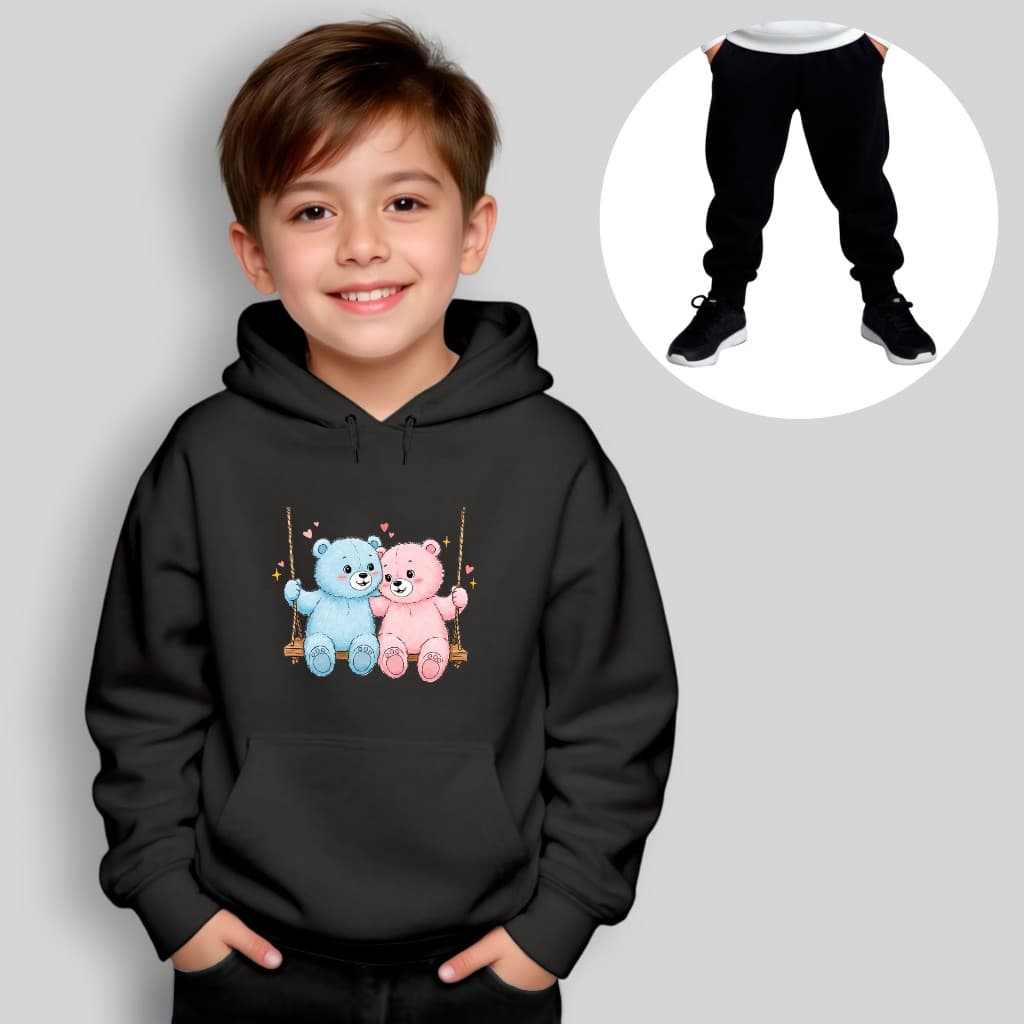 Conjunto Moletom Infantil Canguru + Calça Estampado Ursinhos Inverno Menina Menino