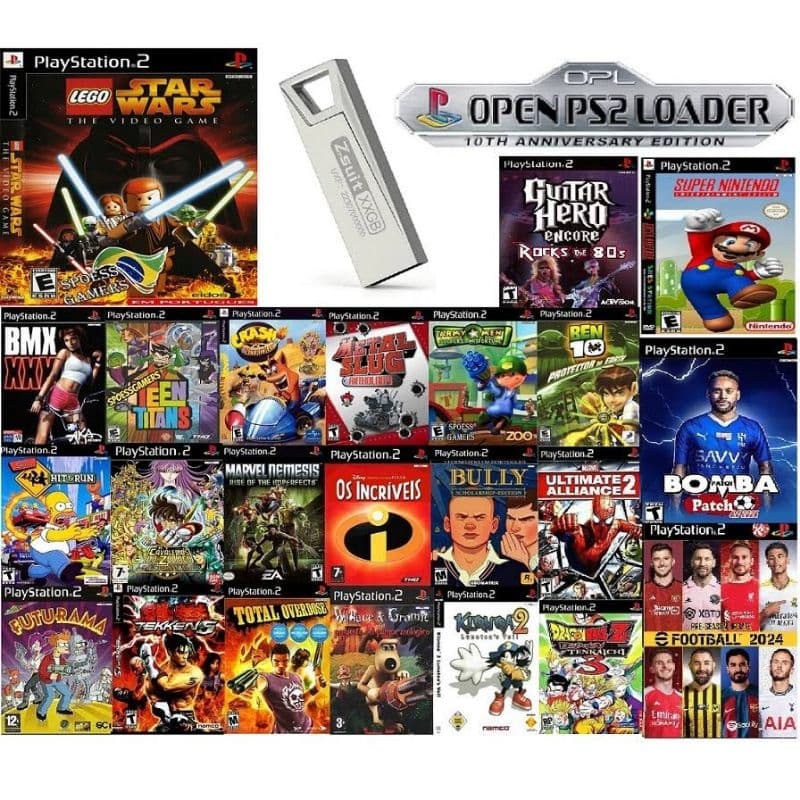 Pendrive original 64 gigas com jogos de play 2 mais Memory card com opl instalado playstation 2