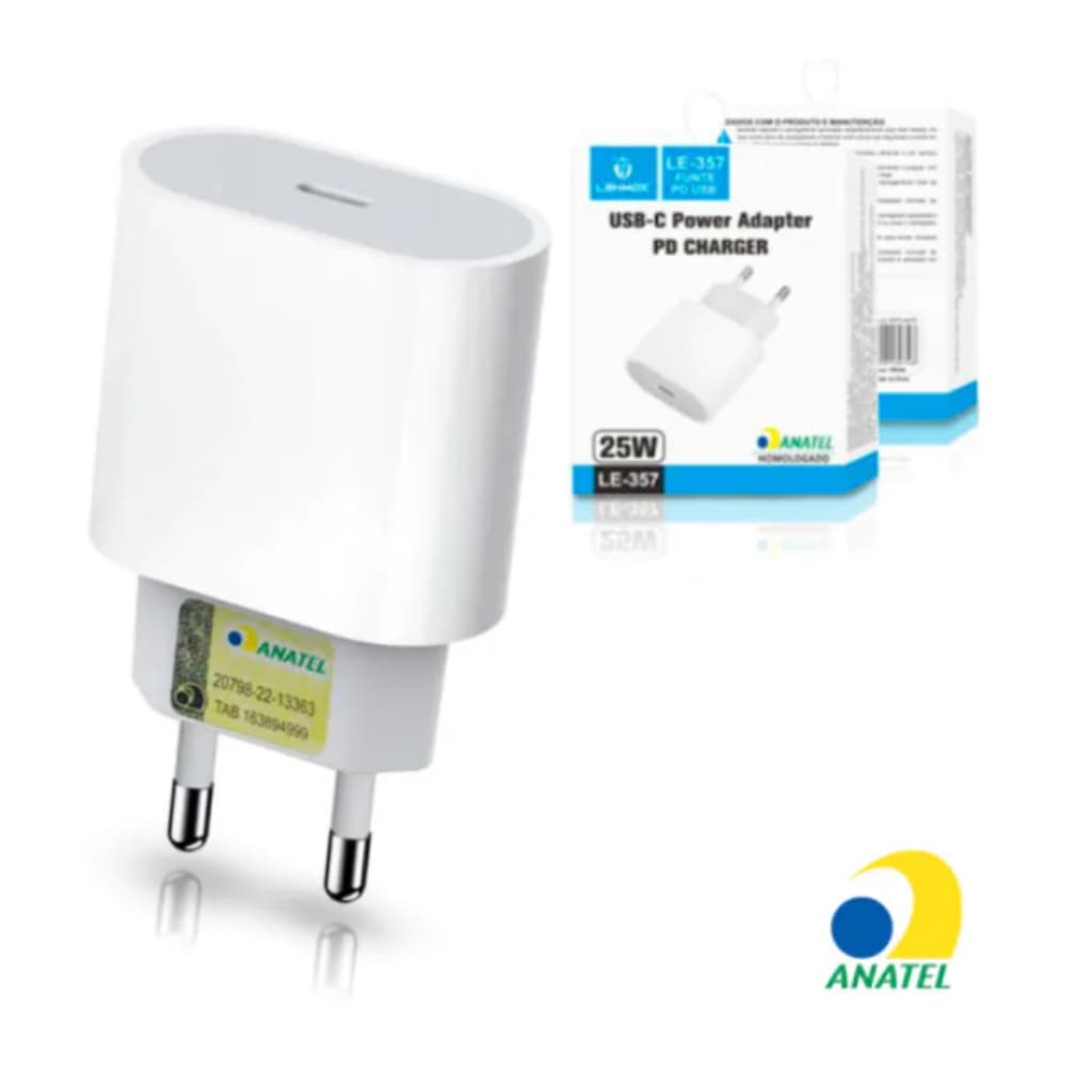 Fonte Carregador de Tomada USB-C 25W Ultra Qualidade Tecnologia PD