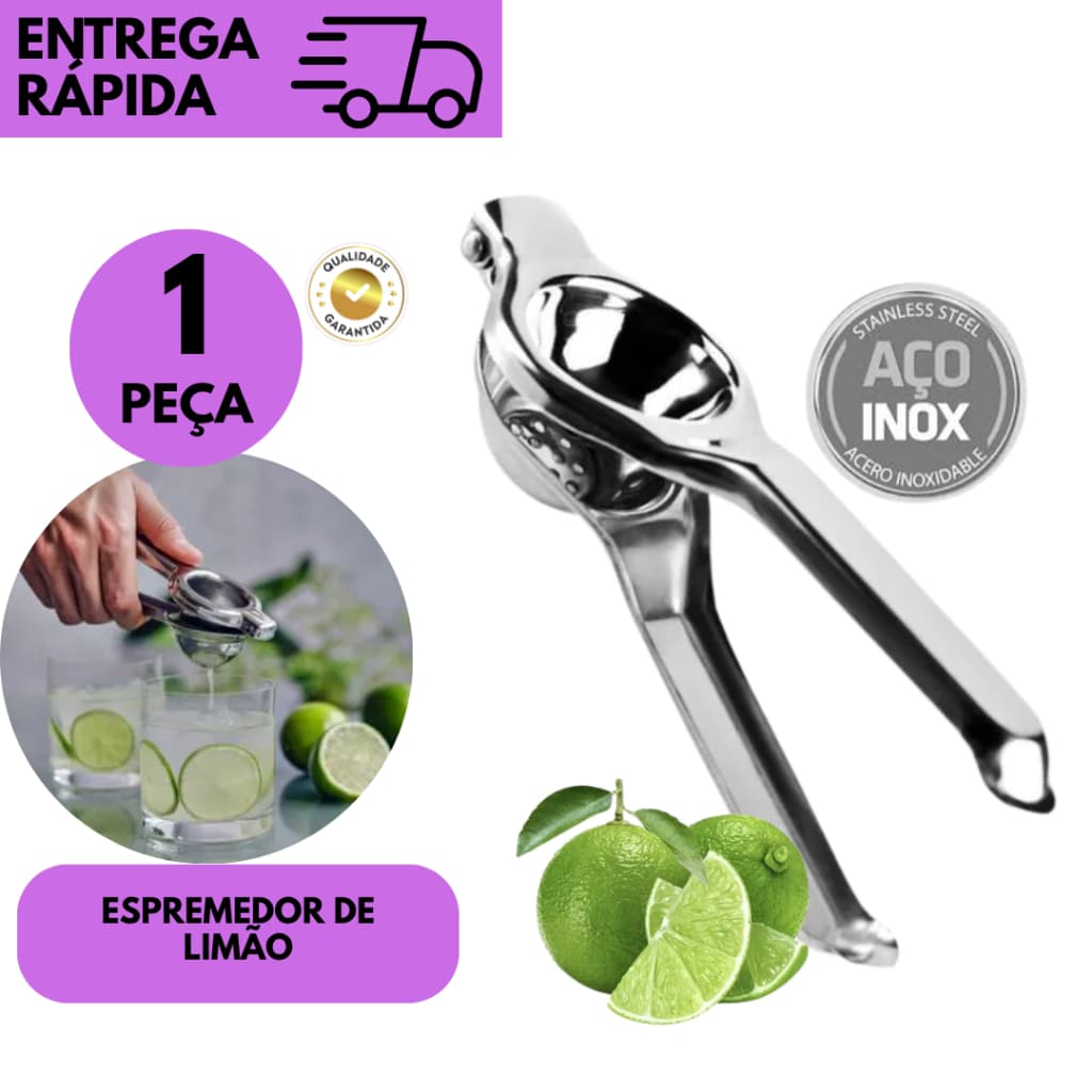 Espremedor de Limão Manual Inox Reforçado Prático Cozinha Suco Natural Caipirinhas Bares Restaurante