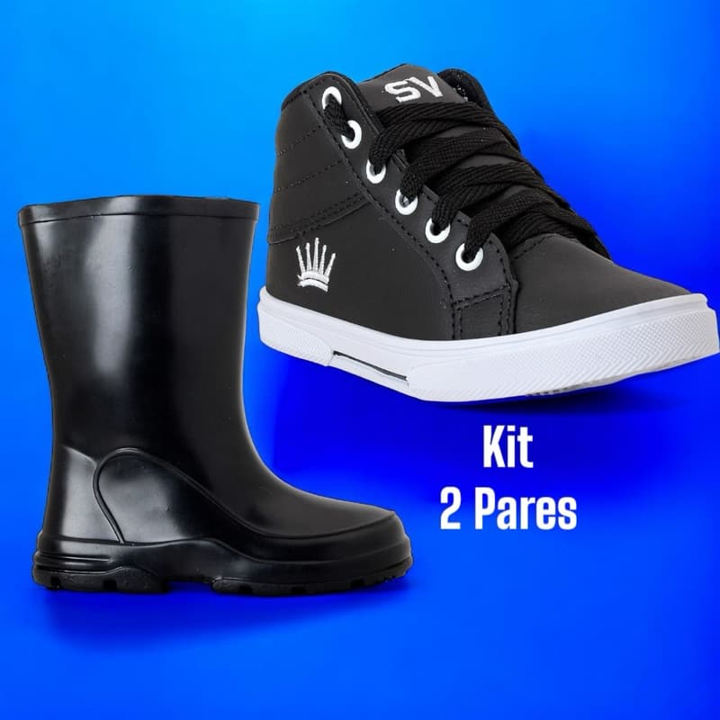 KIT 2 Pares TÊNIS BOTINHA + Galocha infantil menino Menina
