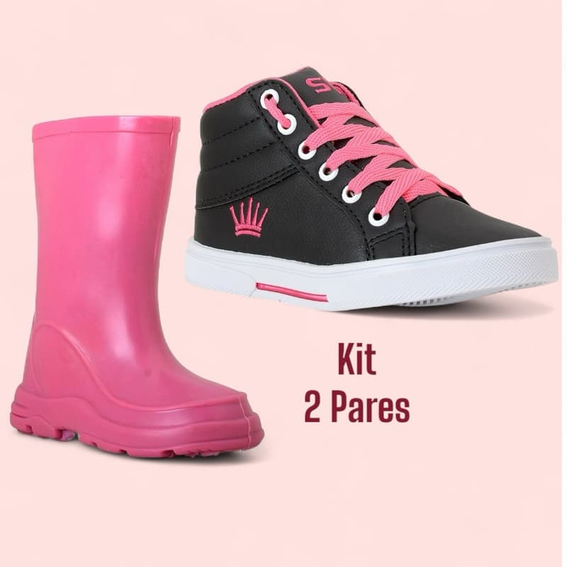 KIT 2 PARES GALOCHA INFANTIL +Tenis Escolar Meninas Meninos