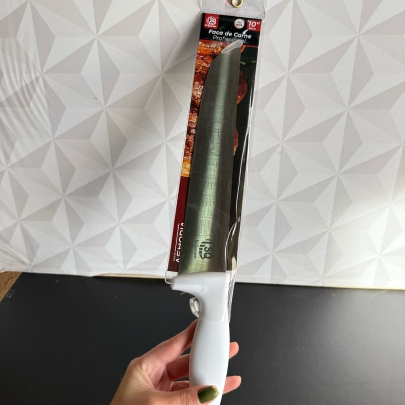 Faca profissional de inox com cabo de plástico branco 8” ou 10” decorada facas chefe chef de carne churrasco açougue
