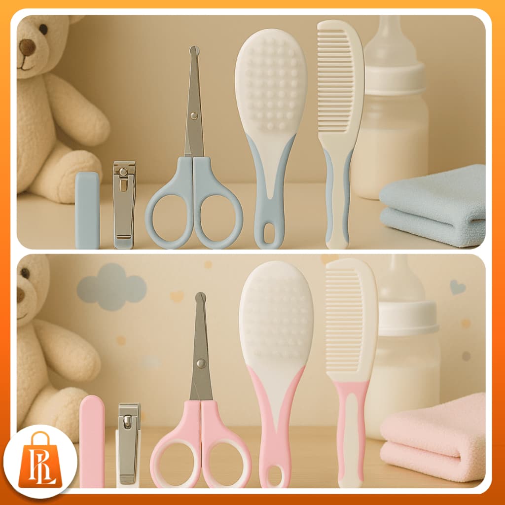 Kit Higiene Bebê 6 Peças Cuidados Unhas Cabelos Recém-Nascido Portátil Azul Rosa Sortido Infantil