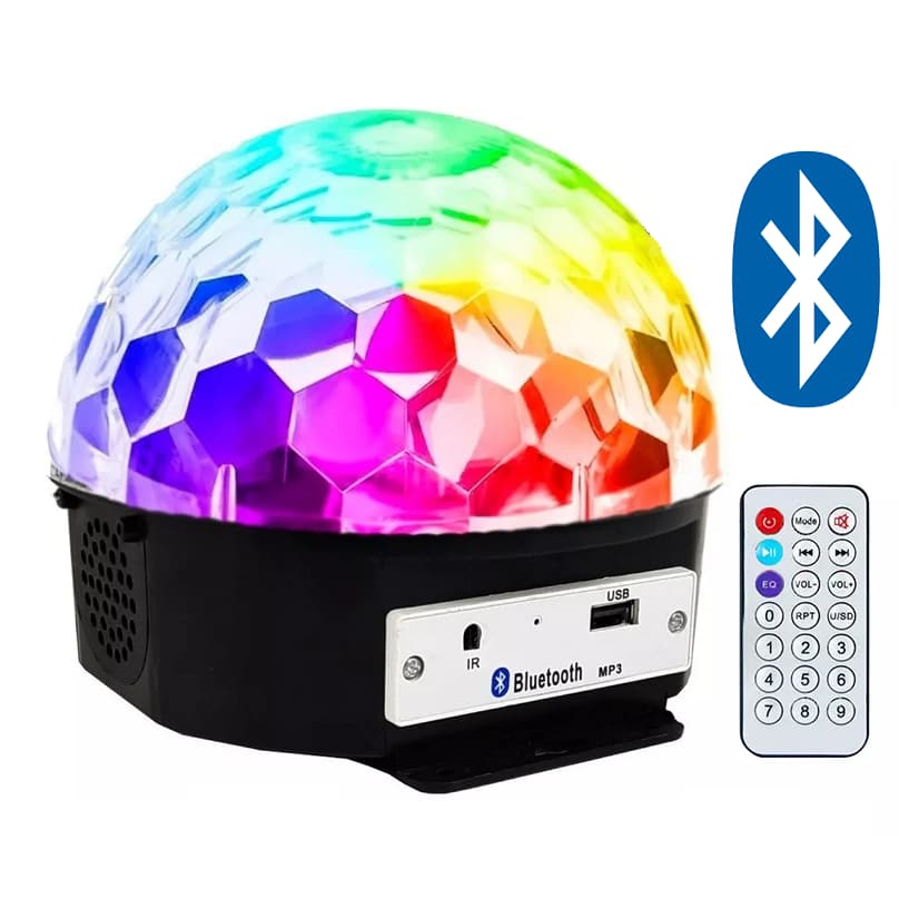 Globo Bola Maluca Bluetooth Led Cristal Rgb Mp3 com Controle