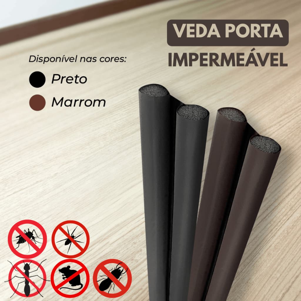 Kit Veda Porta Impermeável 2 Unidades Rolinho Duplo 80/90/100cm Ajustável Anti Insetos/Poeira