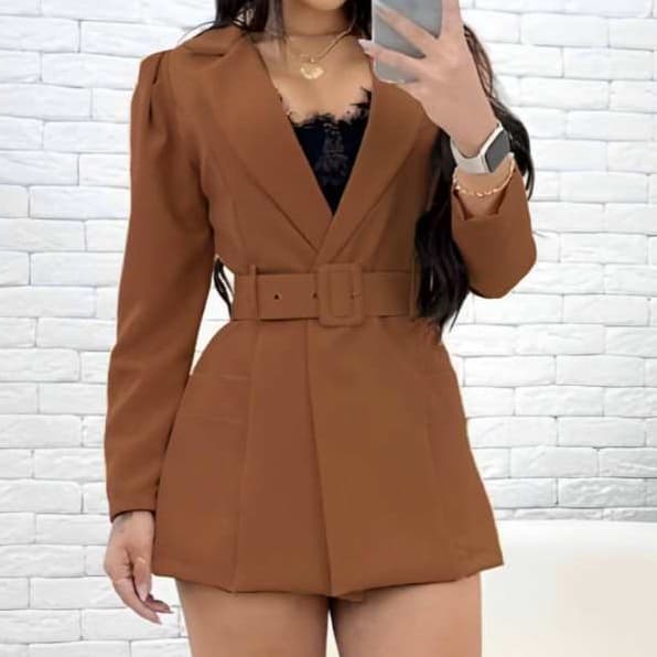 MACACÃO MACAQUINHO CURTO BLAZER FEMININO COM CINTO