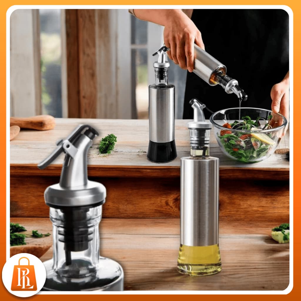Porta Azeite Galheteiro Vinagre Molheiro 300ml Vidro Bico Inox Dosador Óleo Cozinh Alimentos Tempero