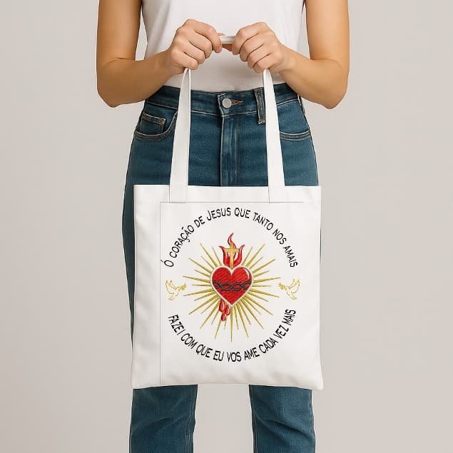 Bolsa sacola Ecobag feminina,unissex SACRATISSIMO CORAÇÃO DE JESUS,moda cristã,católica,casual,verão