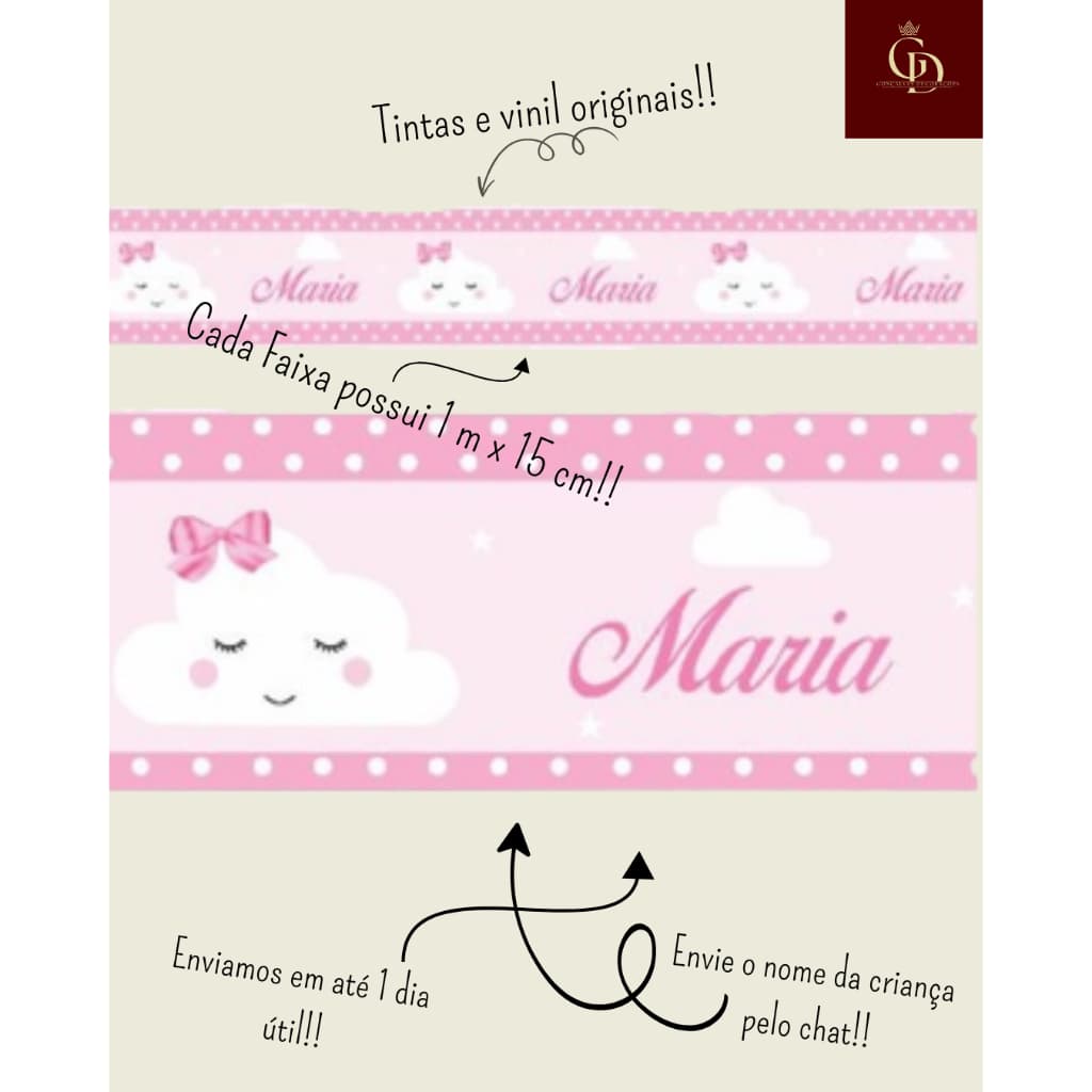 5 Metros Faixas decorativas  Infantil Papel Parede para tema chuva de amor  personalizada com o nome