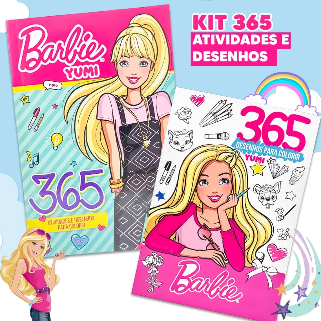Kit 2 Livro Infantil 365 Desenhos Meninas Livro De Pintura Desenhos Para Colorir Rosa + 365 Atividades Meninas Barbie