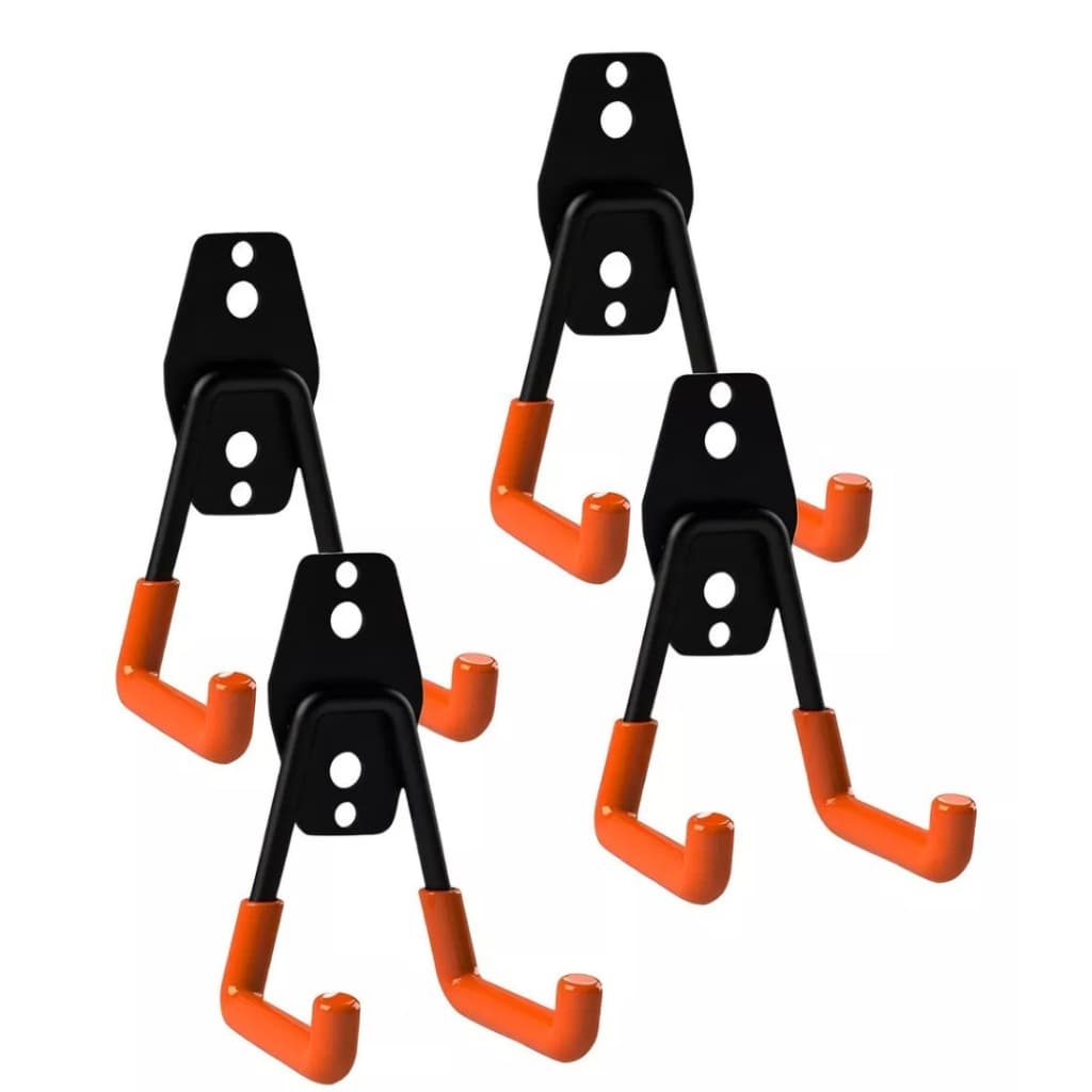 4 Suporte De Parede Aço Multiuso 23kg Mangueira Escada Cor Preto e Laranja + Parafuso e bucha FB