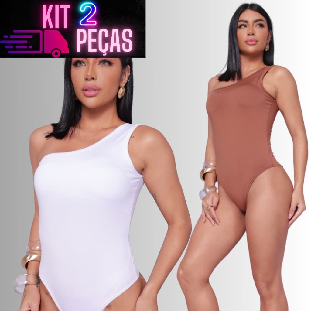 kit 2 peças body Blusa Feminina cor Marrom branco Ombro Só Mula Manca Assimetrico Casual