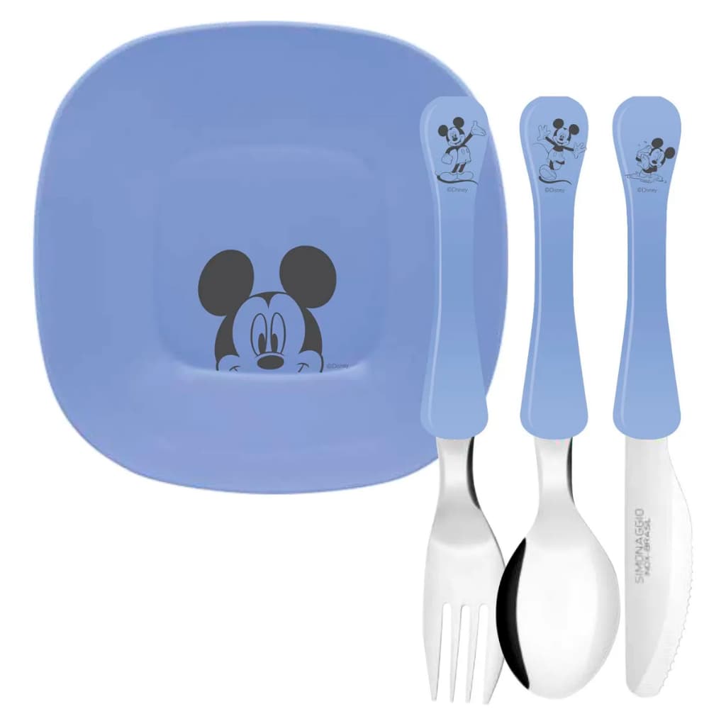 Kit Jogo 05 Peças de Refeição Cumbuca Tigela Infantil Disney Mickey Simonaggio Cor Azul Resistente