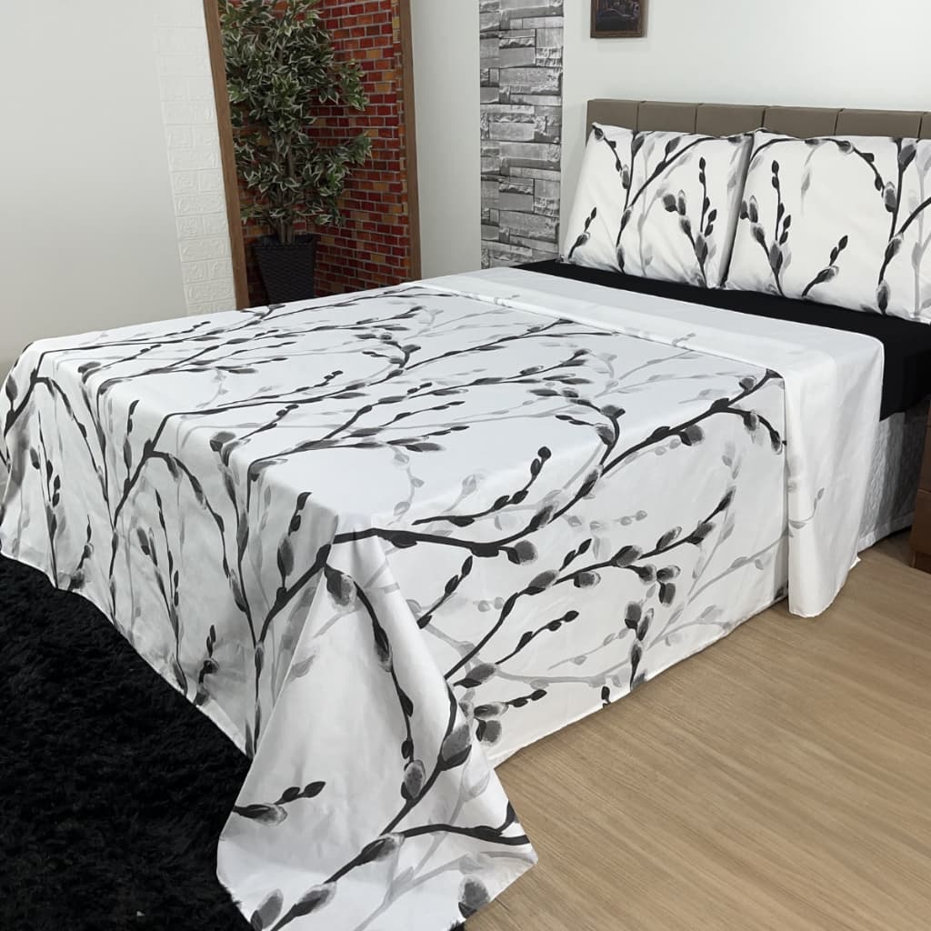 Jogo de Lençol Casal 4 Peças Estampado Micropercal 400 fios Acetinado Confort