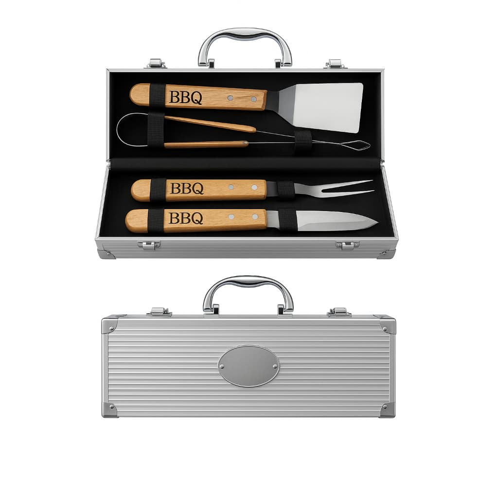 Kit Churrasco Profissional Inox 4pçs + Maleta Churrasqueiro