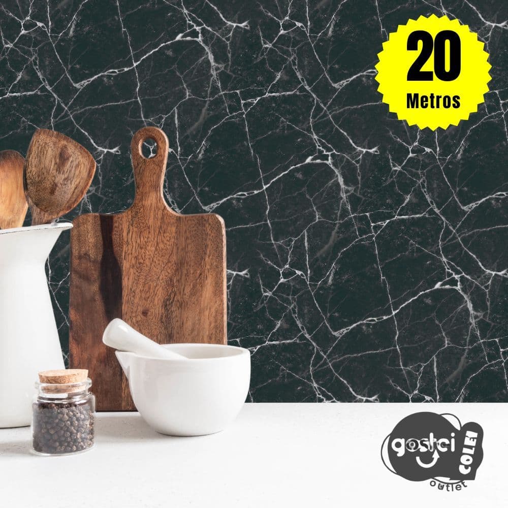 Papel de Parede PREMIUM Marmore Preto Fosco Rolo 5m x 45cm Adesivo Autocolante Cozinha Banheiro