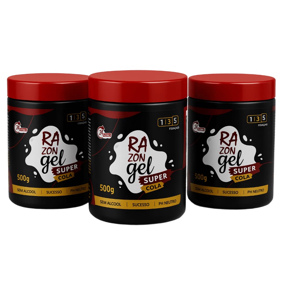 Kit 3 Gel Cabelo Super Cola de Alta Fixação 500g - Razon Cosméticos