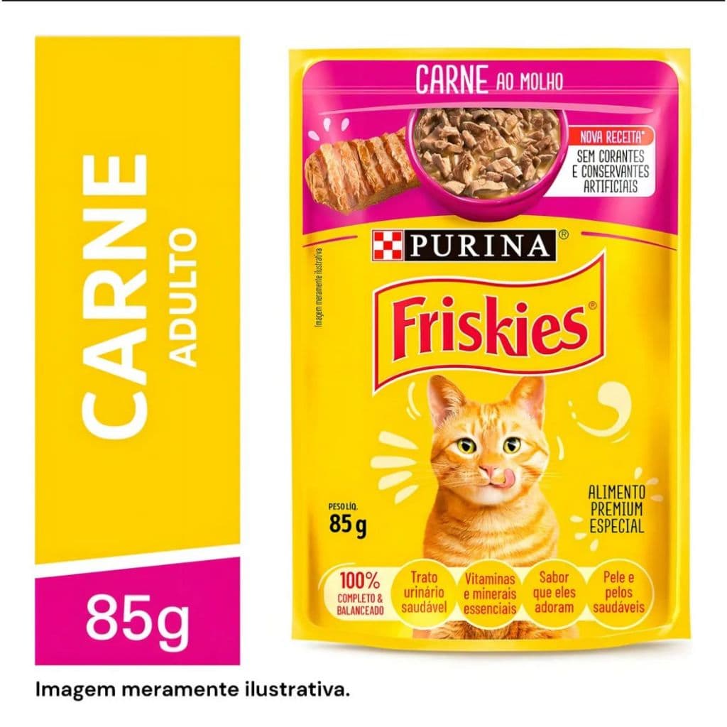 Sachê Friskies Gatos Carne - Kit 15 Unidades - 85g - Petiscos Felinos