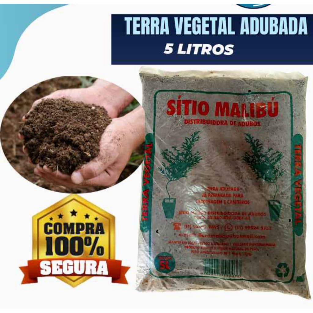 Terra Vegetal Adubada 5lts ideal para flores, plantas, hortaliças, suculentas frutíferas e muito mais.