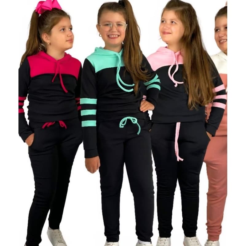 cojunto moletim   feminina infantil  bicolor tendencia   no tamanho 6 8 10 12 14  outono inverno   calça jogger infantil
