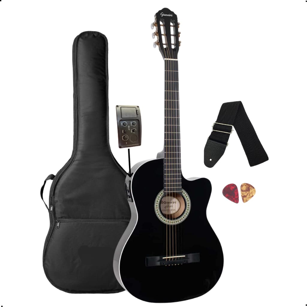 Violão Nylon Elétrico Giannini Start NF-14 CEQ BK Preto Brilhante + acessórios