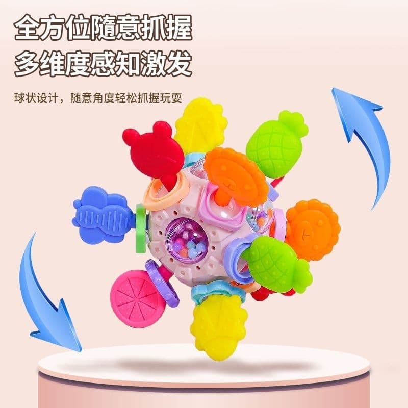 Mordedor chocalho Baby toy sensorial calmante do bebê, macio e com texturas e cores vibrantes para a atenção do bebê