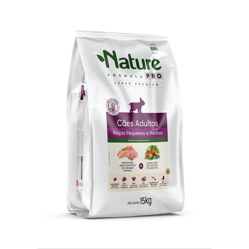 Ração Nature Fórmula Pró Cães Adultos 15kg Raças Pequenas e Médias