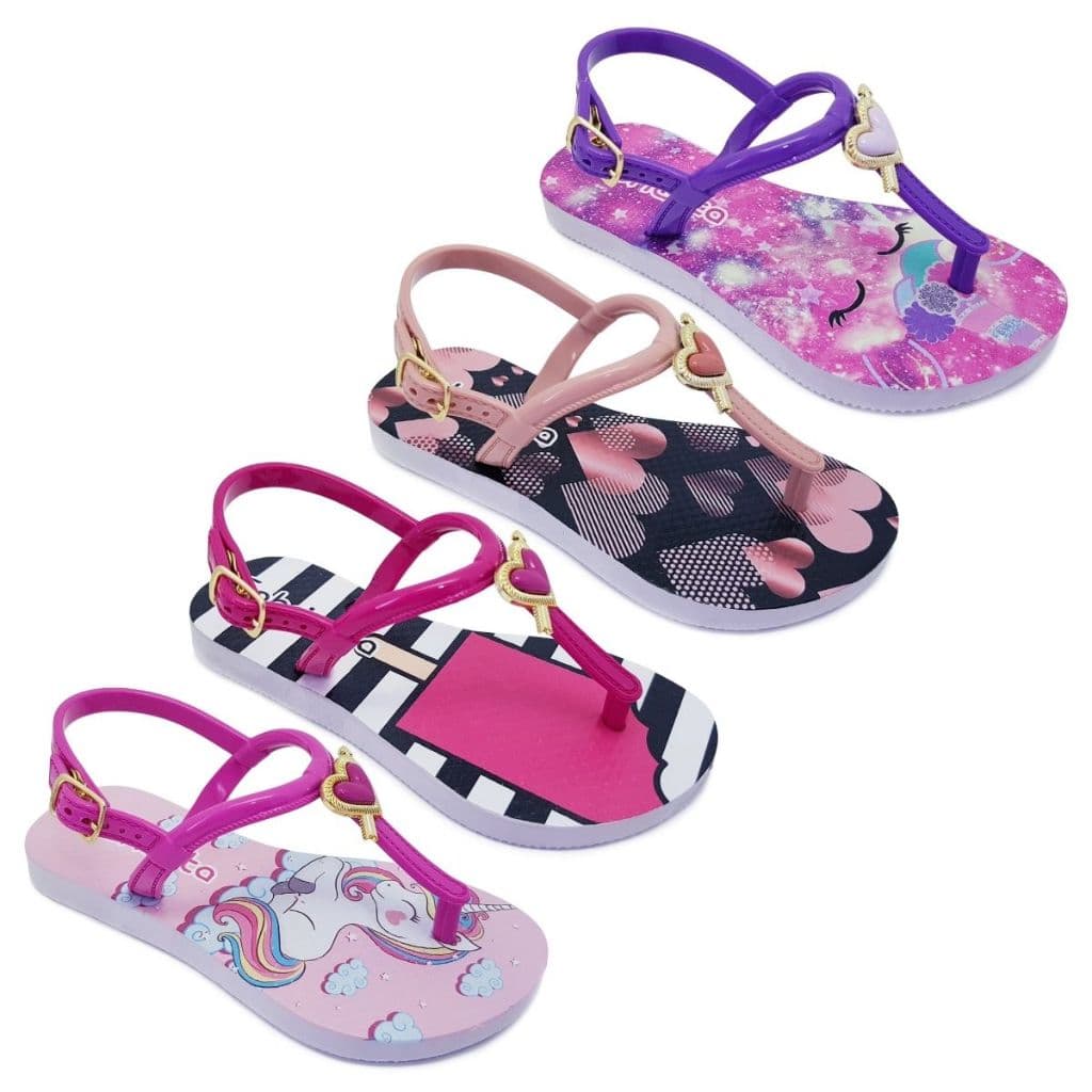 Kit 4 Pares Sandália Rasteira Rasteirinha Infantil Criança Feminina Menina Estampado Revenda K59