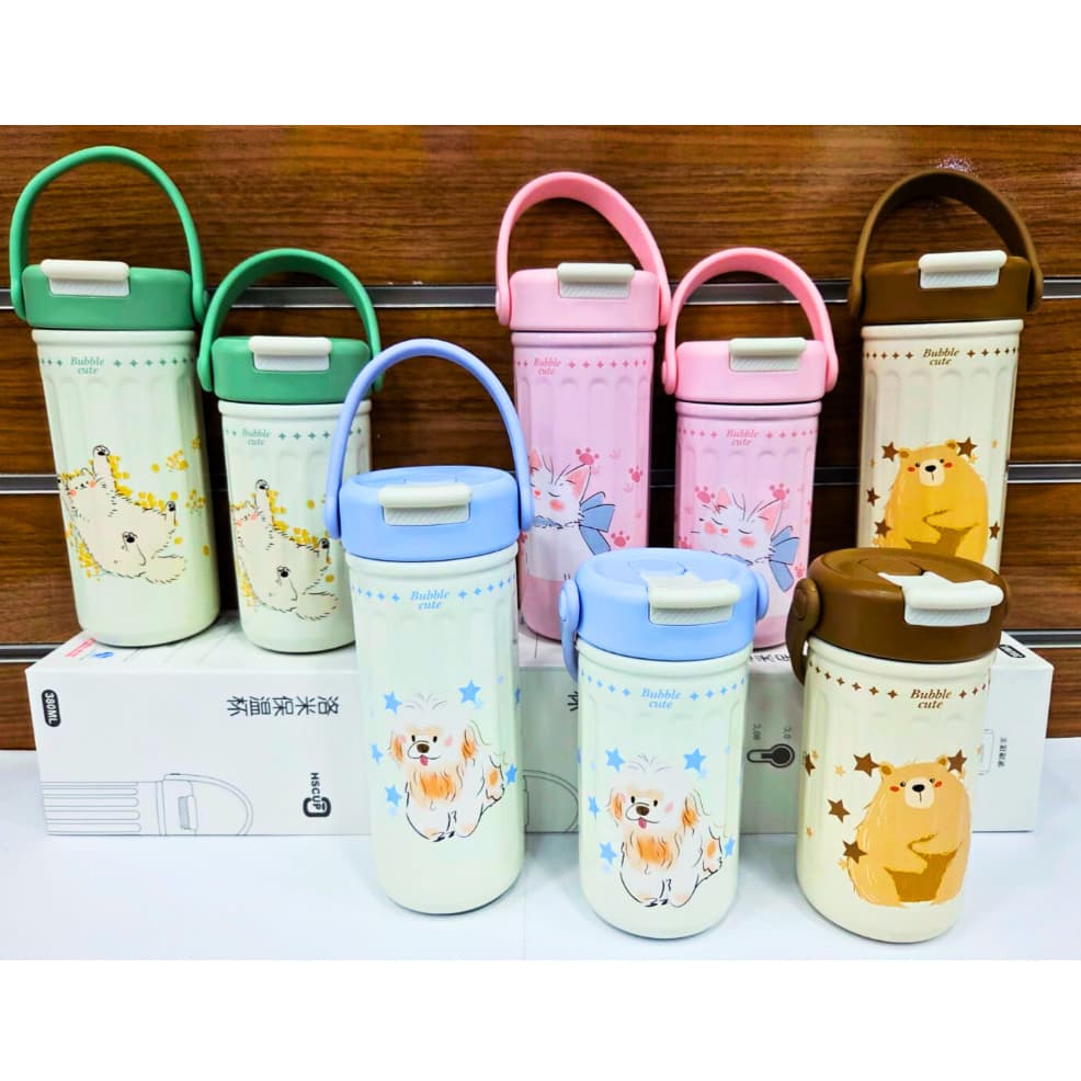 Copo Bubble Cute 380ml / 500ml – Fofo, Térmico e Perfeito pra Levar Onde Quiser! 🐶🐱🐻 –  Fofura e Qualidade em Cada Gole!