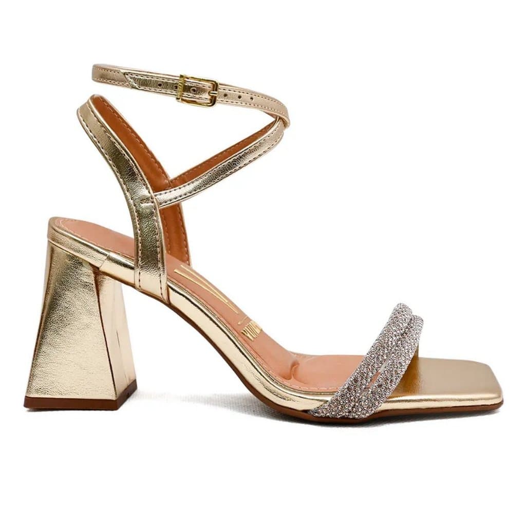 Sandalia Feminina Vizzano Salto Médio Metalizado Strass 6464.419 Salto 8,5 cm