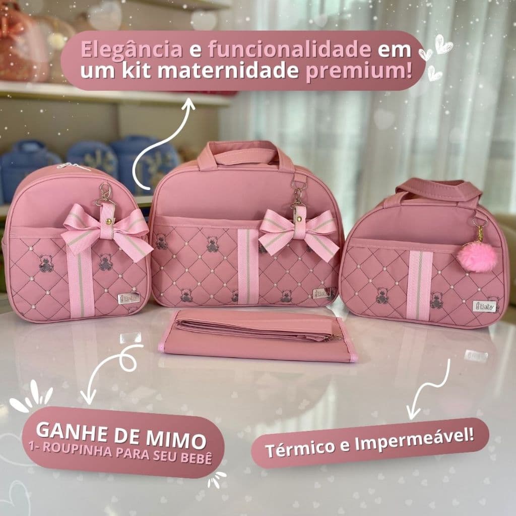 Kit Bolsa Maternidade Luxo com 4 peças para Menino/Menina