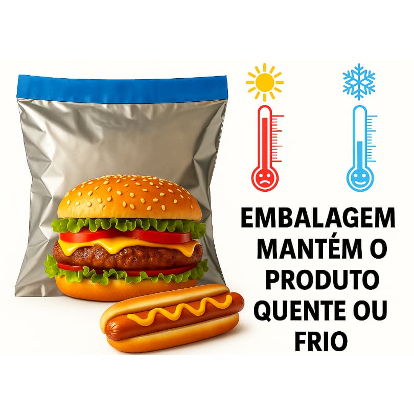 Kits Embalagem Delivery Térmico Para Lanche 22,5+23+4  Kit Saco Metalizado Hamburguer Lanches Frio e Quente