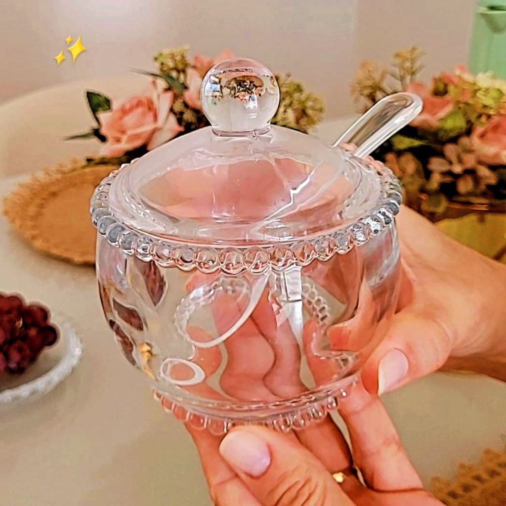 Açucareiro De Cristal C/ Colher Pearl Wolff 10x8x7cm