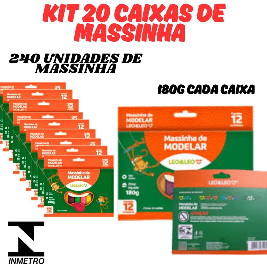 OFERTA KIT 20 Caixinhas Massinha De Modelar 180g 12 Cores Massa de Modelar Infantil Escolar Criança
