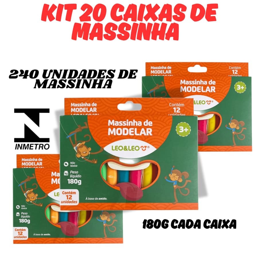 OFERTA KIT 20 Caixinhas Massinha Modelar 180g 12 Cores Massa de Modelar Infantil Escolar