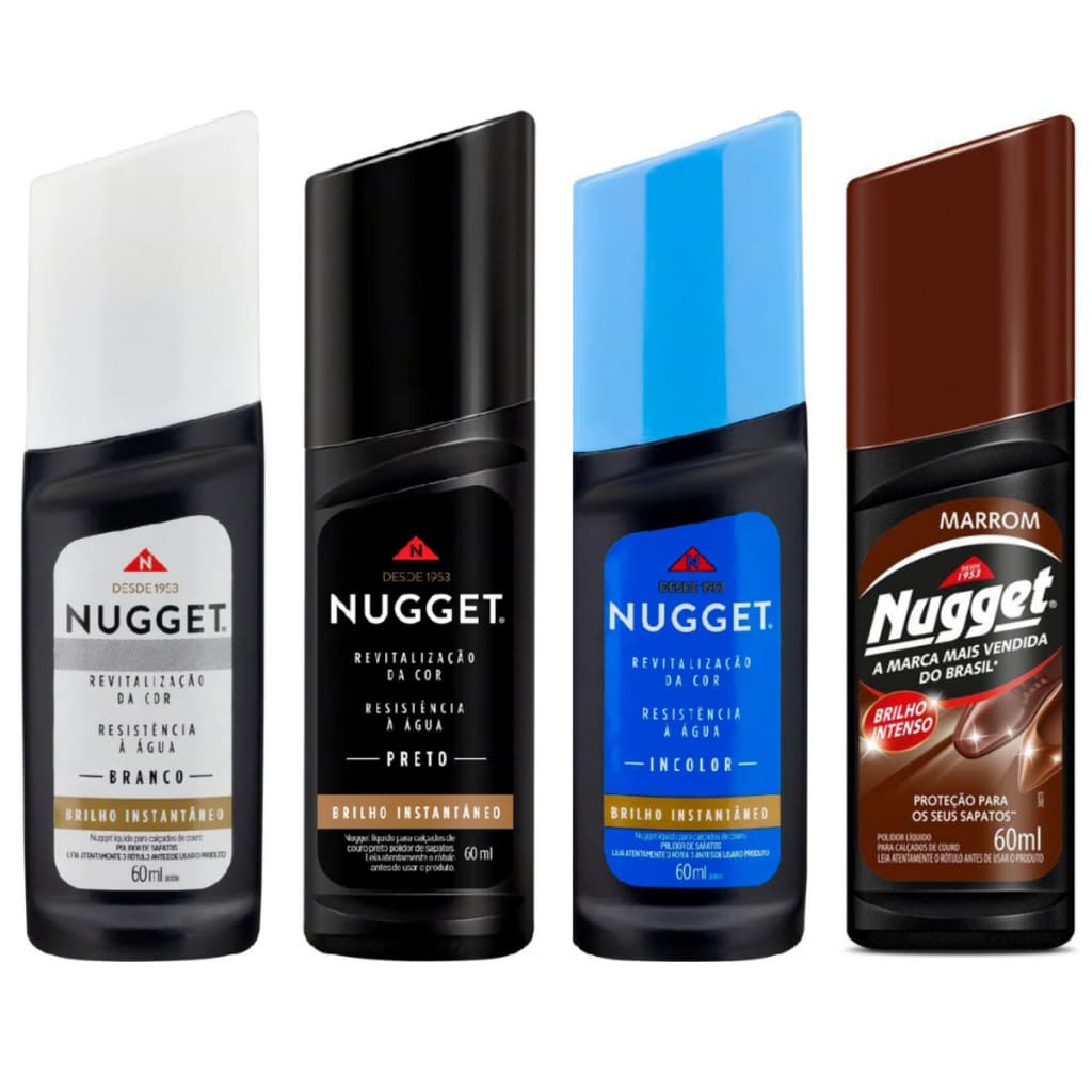 Nugget Polidor De Sapato e Tênis - 60ml - Graxa Líquida Escolha sua Cor Branca Preta Incolor Marrom