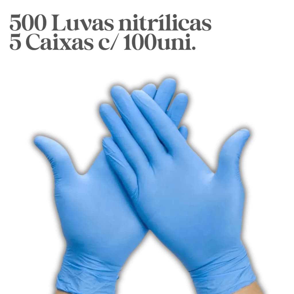KIT 500 Luva Nitrílica Sem Pó | 5 Caixas com 100 Unidades | AZUL