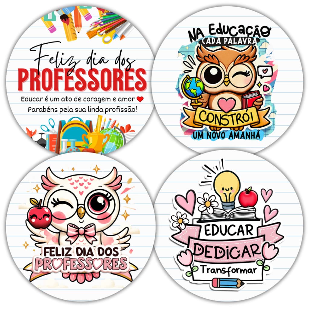 Kit 100 Adesivos Feliz Dia dos Professores Lembrancinha Presente Embalagem Cliente