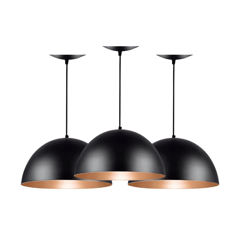 Lustre Moderno Meia Lua 30cm Kit3 Pendente Decorativo Aluminio Regulável Cabo 1m Casa Sala Cozinha