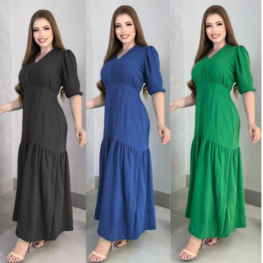 Vestido Feminino Longo Duna Liso Evangelico Manga Curta
