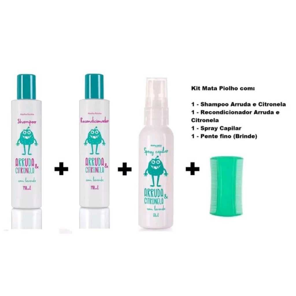 Kit Xô Piolho Shampoo + Condicionador + Spray Capilar + Pente fino BRINDE