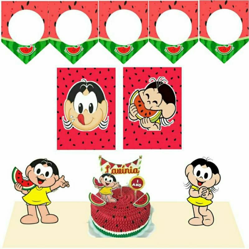 🎉 Kit Só um Bolinho Personalizado – Magali turma da Mônica mesversario kit festa na mesa