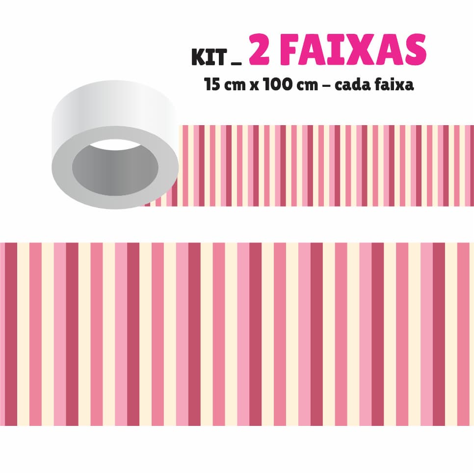 Faixa Decorativa - Kit com 2 Faixas Papel de Parede Border Faixa Adesiva Decoração- LISTRAS VERTICAIS AIFX02 ROSA