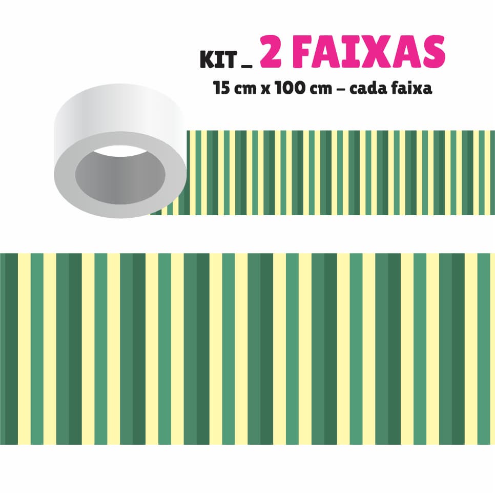 Faixa Decorativa - Kit com 2 Faixas Papel de Parede Border Faixa Adesiva Decoração- LISTRAS VERTICAIS AIFX02 VERDE