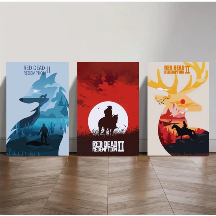 Quadro Red Dead Redemption 2 Arthur Morgan 3 Peças Cavalo rdr2 Decorativo Sala Quarto Vários Modelos